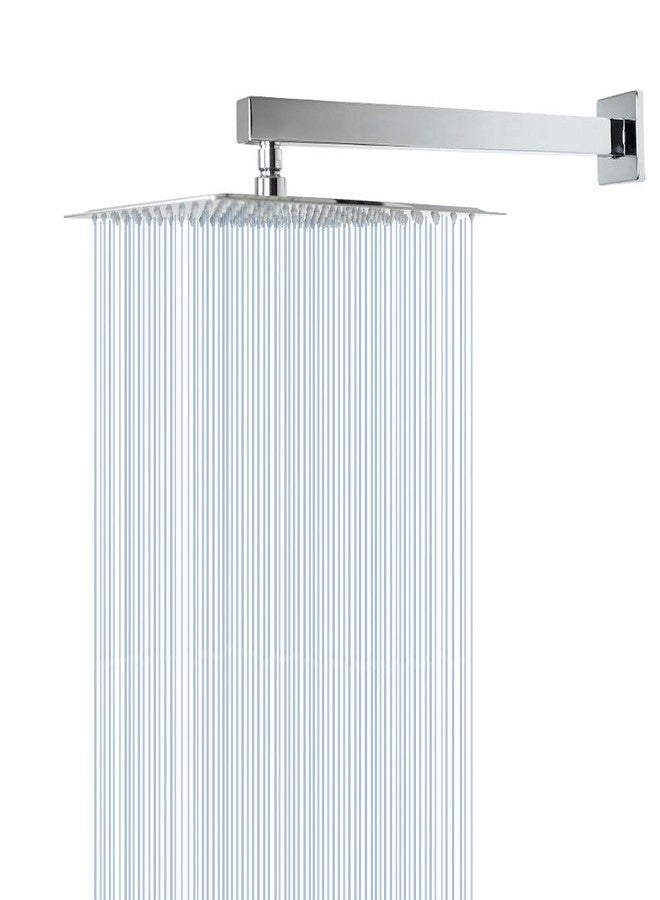 HarJue Shower Head with Extension Arm, High Pressure Square with ShowerArm, Stainless Steel Rainfall -Waterfall Full Body Coverage (12'' Shower with 16'' Arm, Chrome) - Image 1